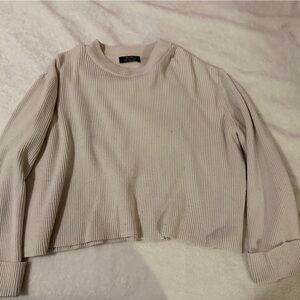 Bershka Ribbed Knit Sweater - Cream